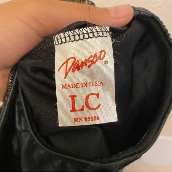 Dansco Dance Costume black gold unitard jumpsuit black mesh sequin Child LC - Picture 10 of 13